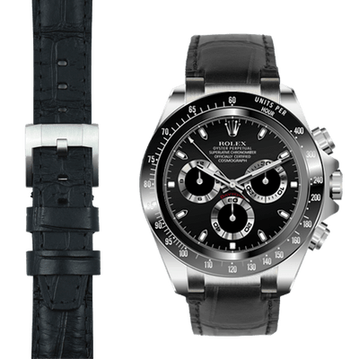 Rolex Daytona steel end link black alligator leather watch strap