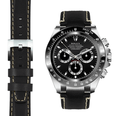 Rolex Daytona steel end link black leather watch strap