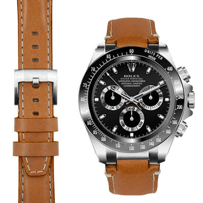 Rolex Daytona steel end link tan leather watch strap